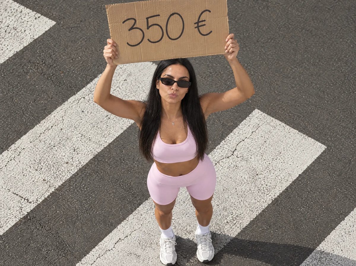 Une participante brandit une pancarte 350 €